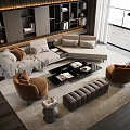 Modern Living Room Sofa Coffee Table Combination With L Shaped Sofa Brown Armchairs And Gray Bench