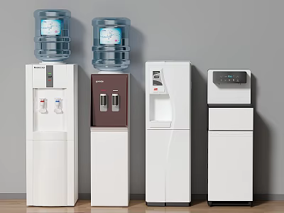 Household Water Dispensers Various Styles And Colors Standing Design With Water Bottles 3d model