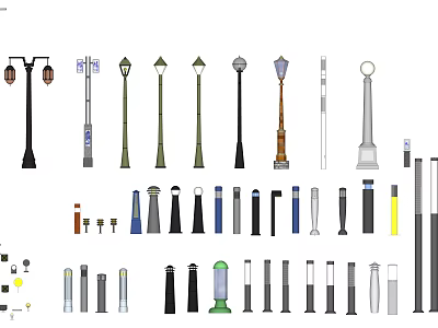 Outdoor Lights Collection Showcasing Various Stylish Lamp Posts And Designs 3d model