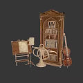 Classic Interior With Wooden Cabinet Music Stand French Horn And Cello