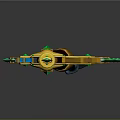 Mythical Enchanted Axe With Green Flames Yellow Red Handle And Blue Chain