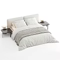 Modern Minimalist Double Bed With White Quilt Gray Blanket Pillows And Side Table