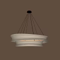 Modern White Layered Circular Chandelier Hanging With Black Cables Against Beige Wall