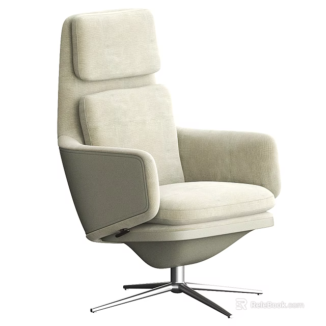 Modern Beige Upholstered Office Chair With High Backrest And Swivel Base 3d model 