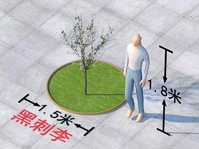 Blackthorn Tree in Circular Grassy Area 1.5 Meters Diameter with 1.8 Meters Human Figure 3d model