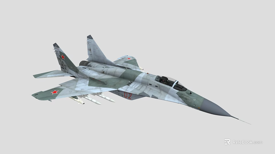 Military Fighter Jet With Camouflage Paint Twin Engine Cockpit Missiles And Russian Red Star Insignia 3d model 