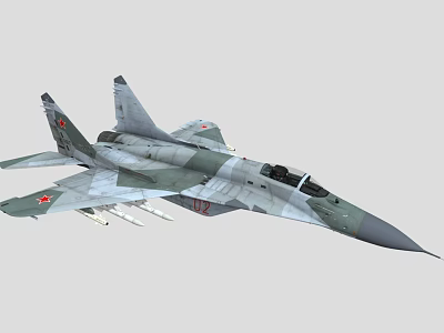 Military Fighter Jet With Camouflage Paint Twin Engine Cockpit Missiles And Russian Red Star Insignia 3d model