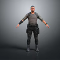 Tactical Male Character 3D Model Standing With Gray Top Black Pants And Wrist Guards