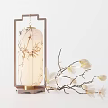 Chinese Style Table Lamp With Bamboo Pattern And Wooden Frame Near Magnolia Branches