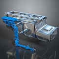 Game and Movie Character Futuristic Mechanical Robot With Metallic Frame And Blue Hydraulic Components