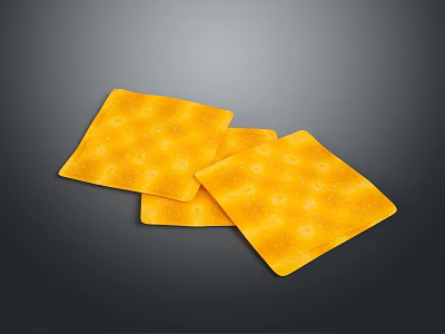 Yellow Square Cheese Slices With Grid Texture On Dark Background 3d model