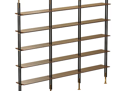 Multi Tier Modern Display Shelf With Wooden Shelves And Metal Frame Structure 3d model
