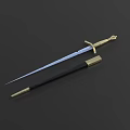 Medieval Sword And Dagger With Golden Hilt Blue Blade Black Handle And Golden Accents