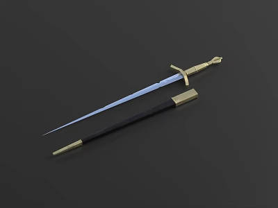 Medieval Sword And Dagger With Golden Hilt Blue Blade Black Handle And Golden Accents 3d model