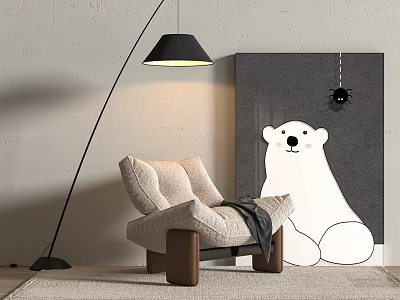 Modern Cream Leisure Chair Minotti Sofa Chair Lamb Velvet Sofa Chair Floor Lamp Single Person Sofa 3d model