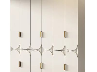 Elegant Modern White Wardrobe With Gold Handles And Geometric Line Design 3d model