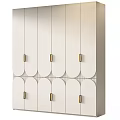 Elegant Modern White Wardrobe With Gold Handles And Geometric Line Design
