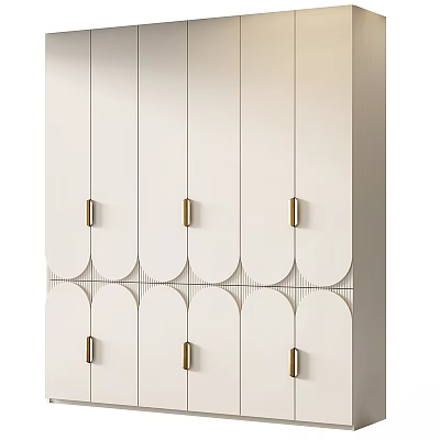Elegant Modern White Wardrobe With Gold Handles And Geometric Line Design 3d model