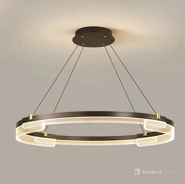 Modern Double Ring Chandelier With Black Metal Frame Illuminated Light Strips And Gold Accents 3d model 