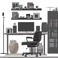 Modern Home Office Desk With Monitor Office Chair Shelves And Storage Solutions