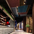 Rustic Restaurant Interior With Wooden Ceiling Colorful Panels Green Plants And Bamboo Decor