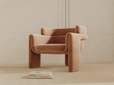 Minimalist Beige Fabric Accent Chair With Armrest And Square Legs In Modern Interior 3d model