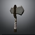 Medieval Double Bladed Axe With Wooden Handle And White Straps