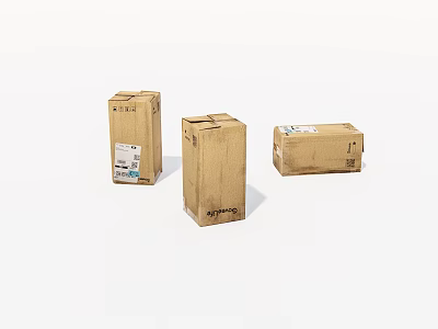 Three Brown Cardboard Boxes For Shipping With Labels And Sturdy Design 3d model