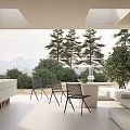 Modern Home Balcony Design With Skylights Outdoor Furniture Green Plants And Mountain View