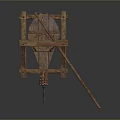 Ancient Medieval Siege Engine With Wooden Frame Chain Mechanism And Spikes