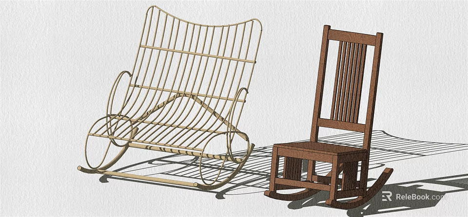 Modern Metal And Wooden Rocking Leisure Chairs With Simple Design For Home Use 3d model 