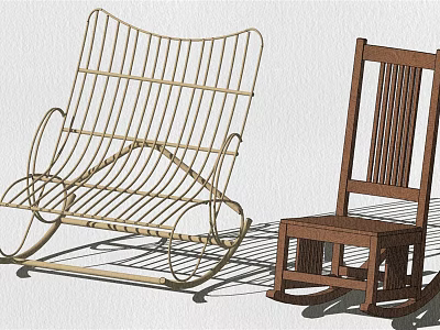 Modern Metal And Wooden Rocking Leisure Chairs With Simple Design For Home Use 3d model