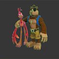 Brown Bear and Red Bird Game Movie Characters Standing with Blue Strap and Yellow Shorts