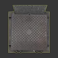 Rustic Cast Iron Manhole Cover With Diamond Pattern And Metal Fasteners