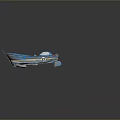 Blue Motorcycle with Orange and Yellow Stripes Black Part on Gray Background and Light Spots