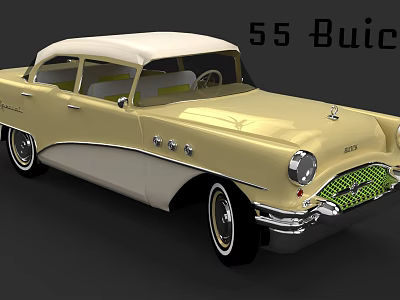 1955 Buick Classic Car With Cream White Body And Chrome Accents 3d model