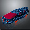 Unique Blue Camouflage Pattern Car With Red Accents And Modern Exterior Design