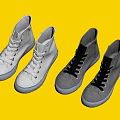 White And Gray High Top Canvas Shoes With Contrast Laces And White Soles