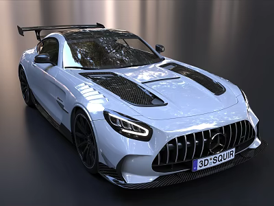 White Mercedes AMG Sports Car with Carbon Fiber Hood Rear Spoiler and Sporty Exterior 3d model