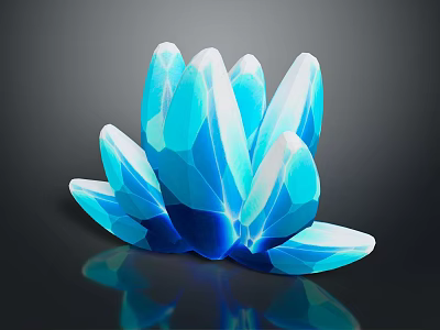 Elegant Wooden Stone Artwork with Petal Inspired Shape and Blue White Glossy Surface Reflection 3d model