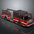 Red and White Fire Truck With Ladder Classic Emergency Vehicle Number 02 on Reflective Surface