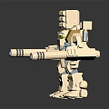 Beige Square Design Robot Character With Cannons Green Head And Building Block Details