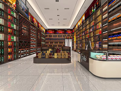Tobacco And Wine Store Interior With Shelves Displaying Products And Service Counter 3d model