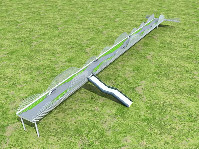 Modern Bridge With Net Railings On Green Grass Field Outdoor Structure 3d model