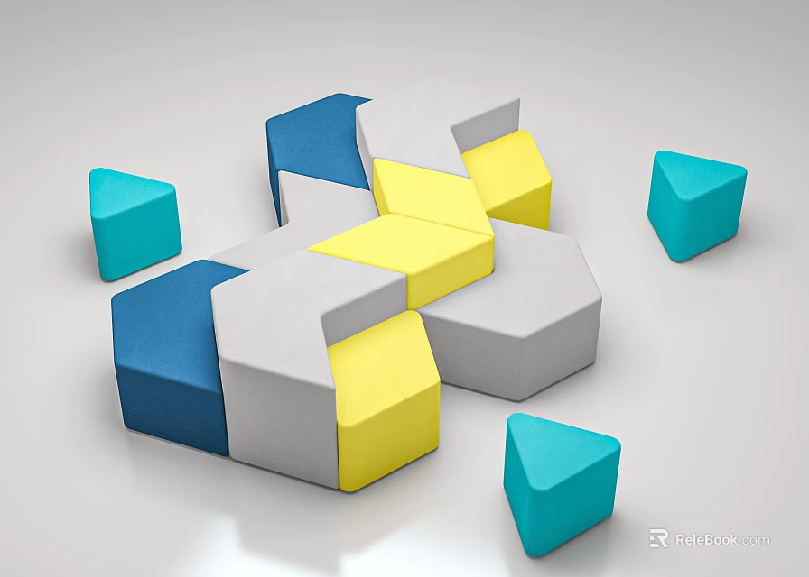 Geometric Shape Sofa With Blue Yellow Gray Teal Modular Design For Living Room 3d model 