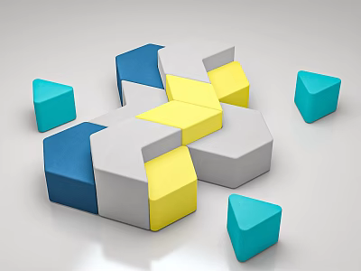 Geometric Shape Sofa With Blue Yellow Gray Teal Modular Design For Living Room 3d model
