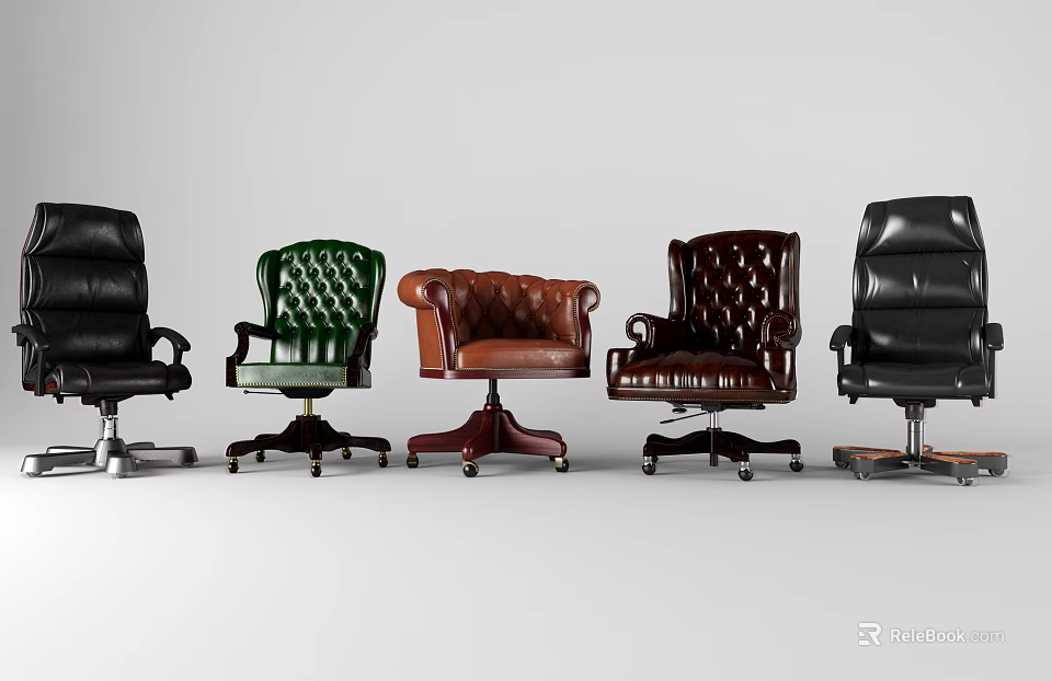 Different Styles Of Leather Office Chairs With Swivel Bases And Various Colors 3d model 