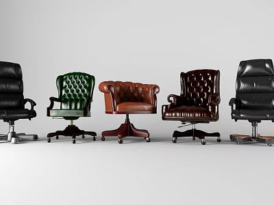 Different Styles Of Leather Office Chairs With Swivel Bases And Various Colors 3d model
