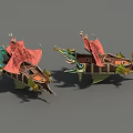 Ornate Decorative Boats With Red Sails Green Accents And Golden Details