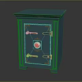 Teal Furniture Cabinet With Gold Accents Lock And Decorative Handles Design